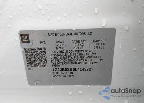 2020 Chevrolet Sonic Fwd Ls from USA, damaged, VIN 1G1JB5SB6L4143227
